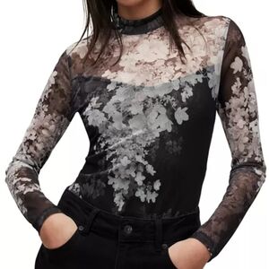 NWOT ALLSAINTS Floral Sheer Long Sleeve Bodysuit